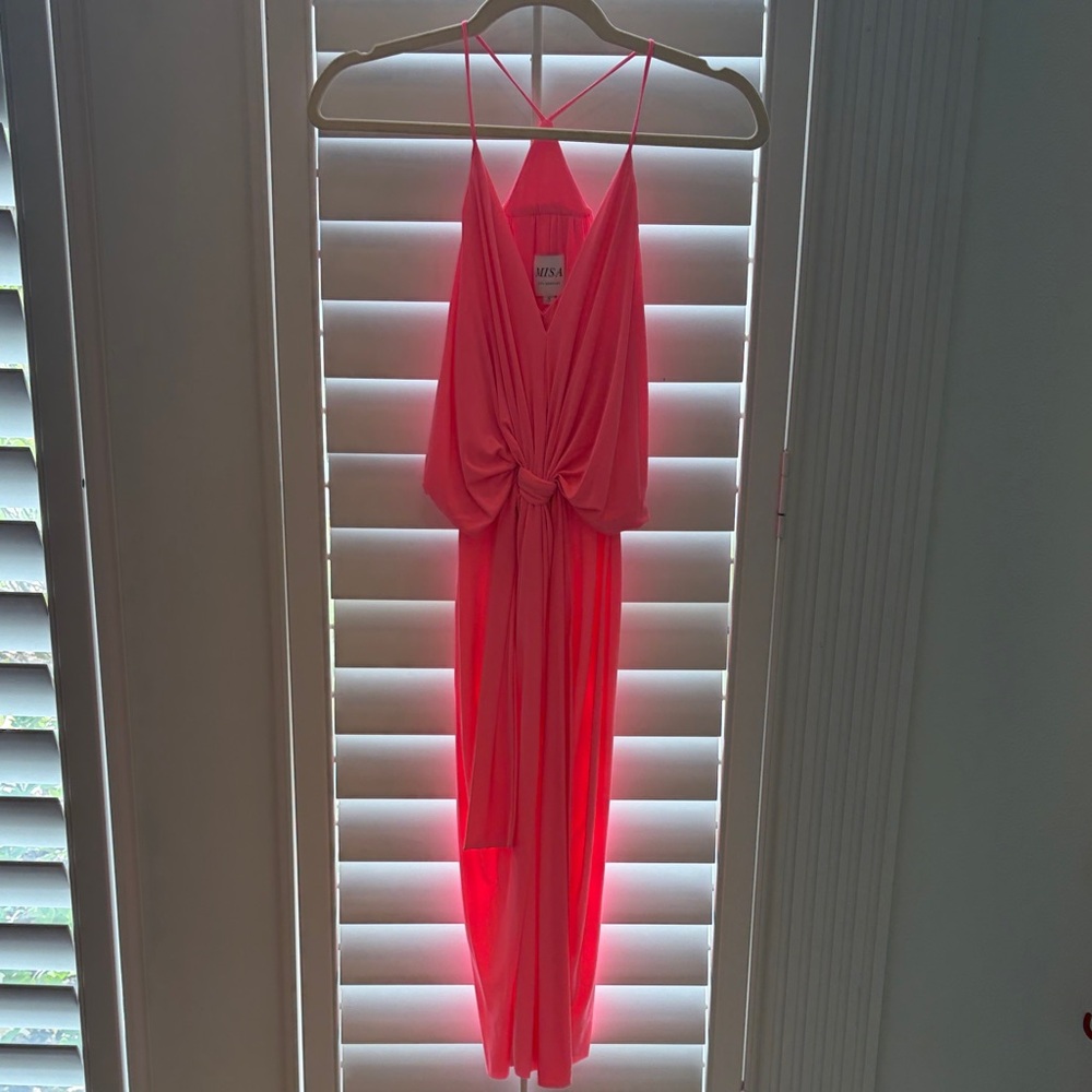 Misa Neon Pink Knot-Front Maxi Dress